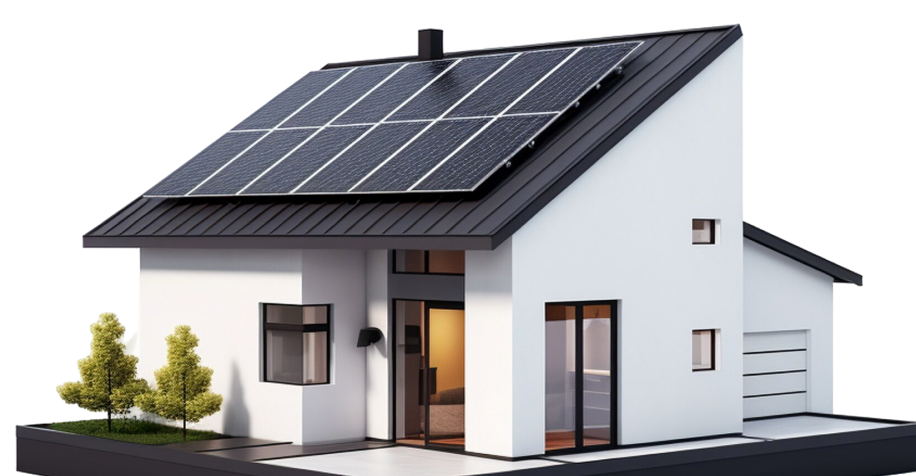 House with rooftop solar panels