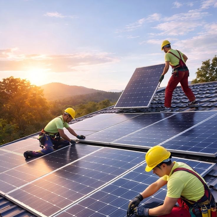 Solar panel installation team