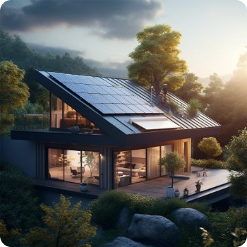 Modern home with rooftop solar panels